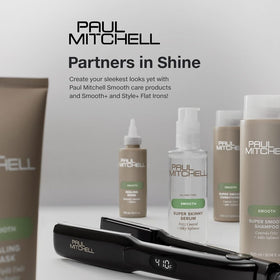 Paul Mitchell gloss drops staged in bathroom for lifestyle use and easy everyday styling benefit