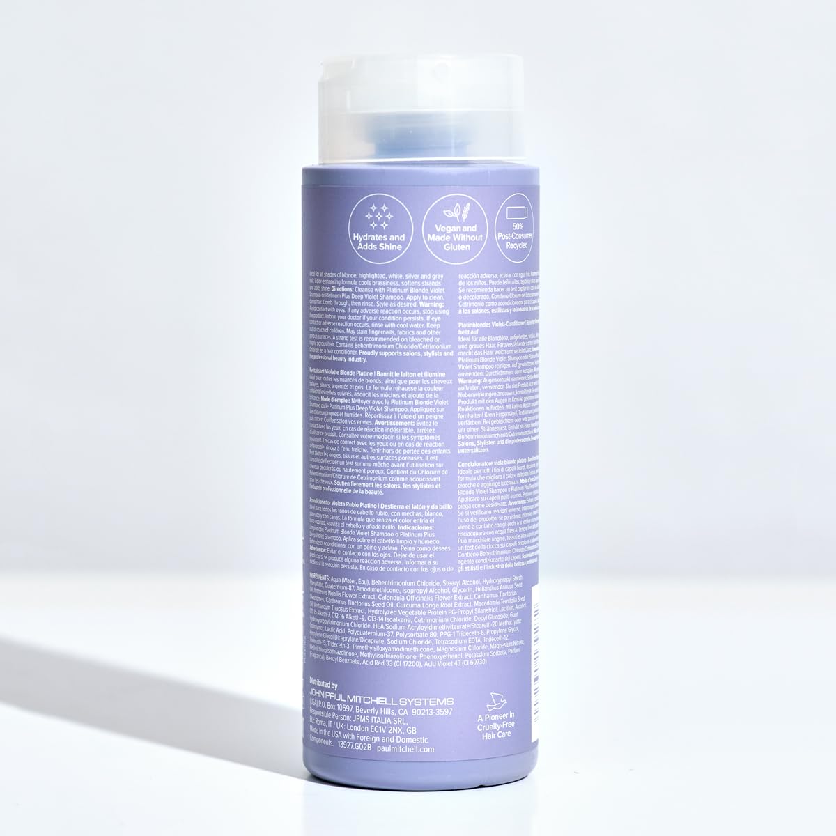Paul Mitchell packaging emphasizing recycled materials and eco benefit