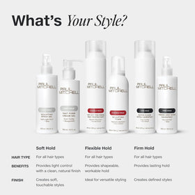 Paul Mitchell sculpting foam on bathroom shelf conveying salon-quality at home