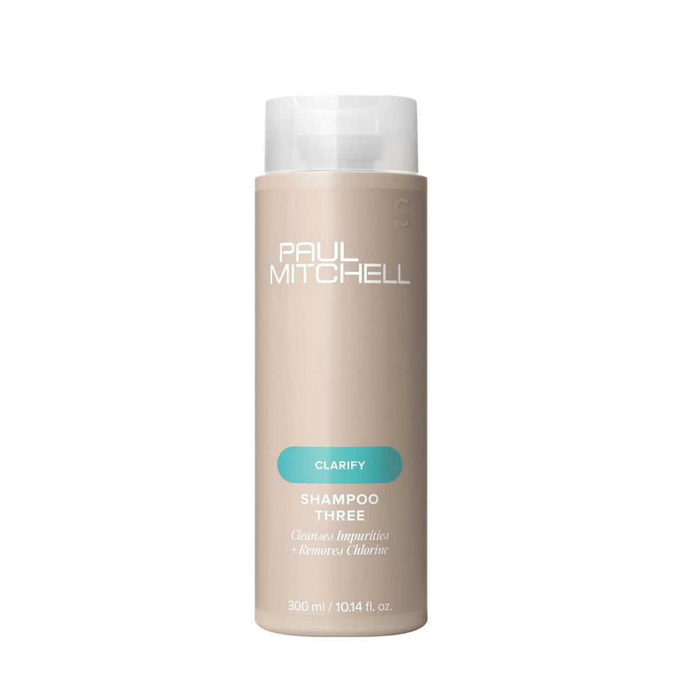 Paul Mitchell Shampoo Three front bottle shows clarifying formula benefit