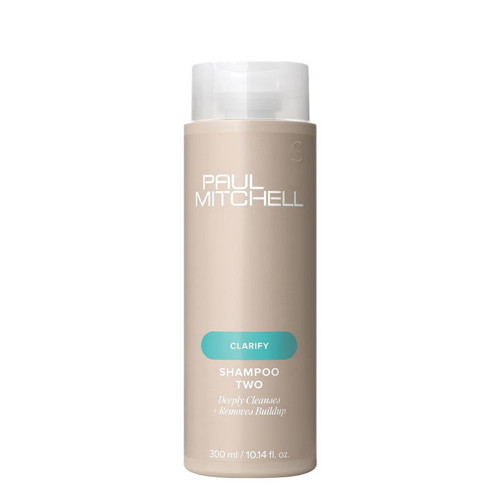 Paul Mitchell Shampoo Two front bottle showing label and size, promotes clarifying care
