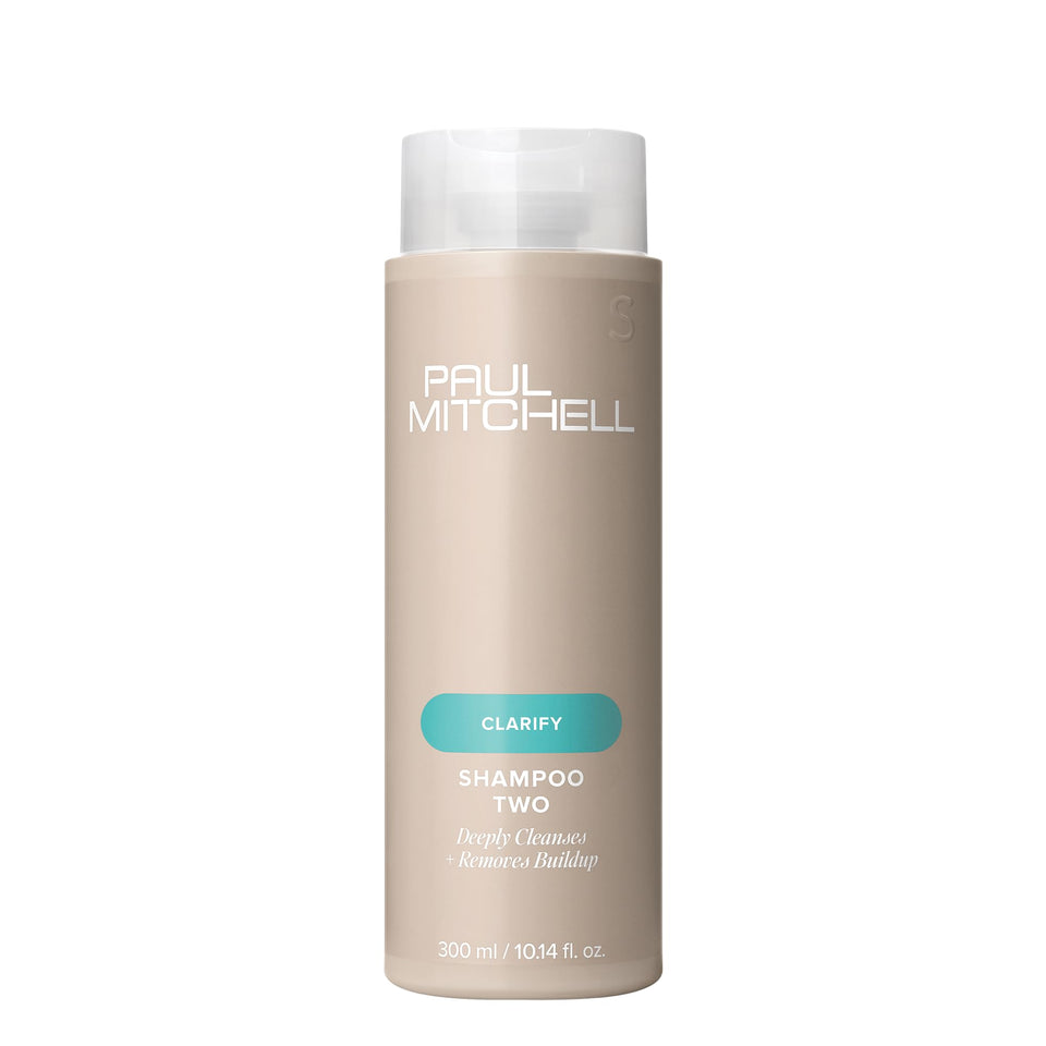 Paul Mitchell Shampoo Two front bottle showing label and size, promotes clarifying care