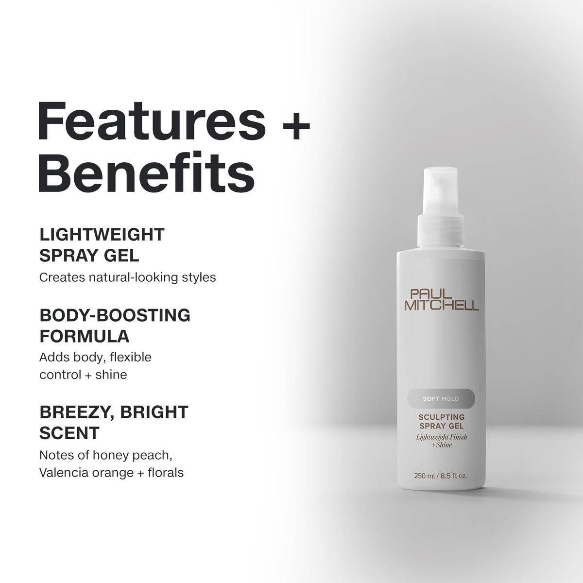 Paul Mitchell gel mist on hand texture shot, highlights lightweight, non-sticky feel