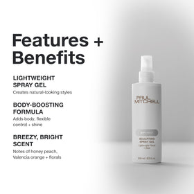 Paul Mitchell gel mist on hand texture shot, highlights lightweight, non-sticky feel