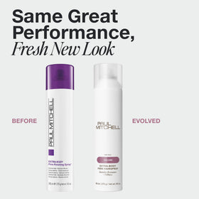 Paul Mitchell hairspray mid–spray demonstrating even mist and strong hold