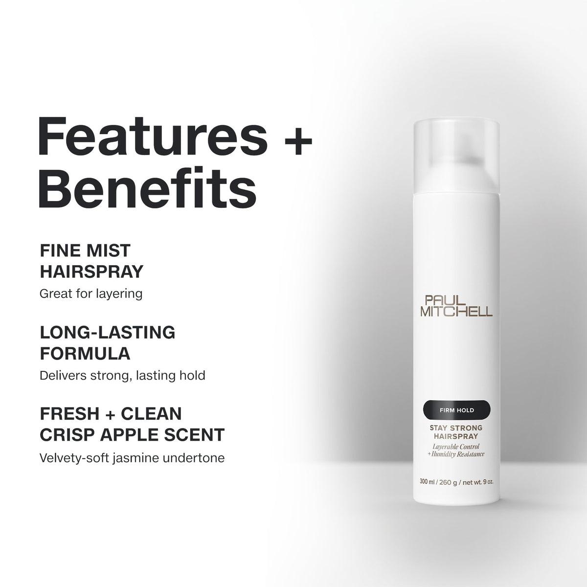 Paul Mitchell misting over styled hair, buildable hold and even coverage benefit
