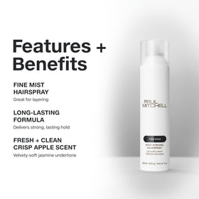 Paul Mitchell misting over styled hair, buildable hold and even coverage benefit