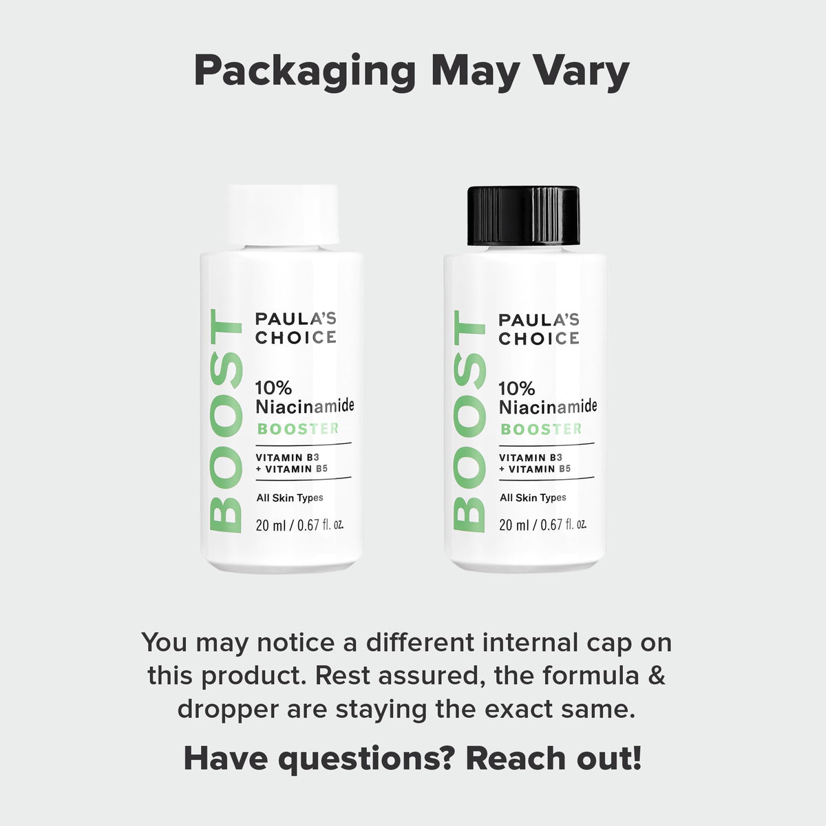 Paula's Choice 0.67oz bottle beside credit card showing compact travel-friendly size
