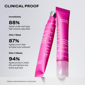 Paula's Choice applicator pointing to under-eye area for precise application and reduced puffiness