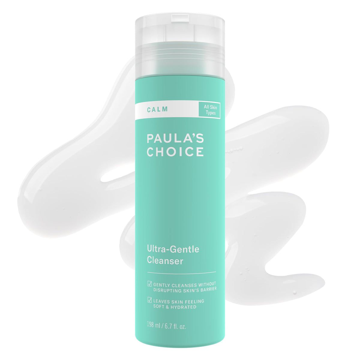 Paula's Choice cleanser front packaging shows calm, gentle formula benefit