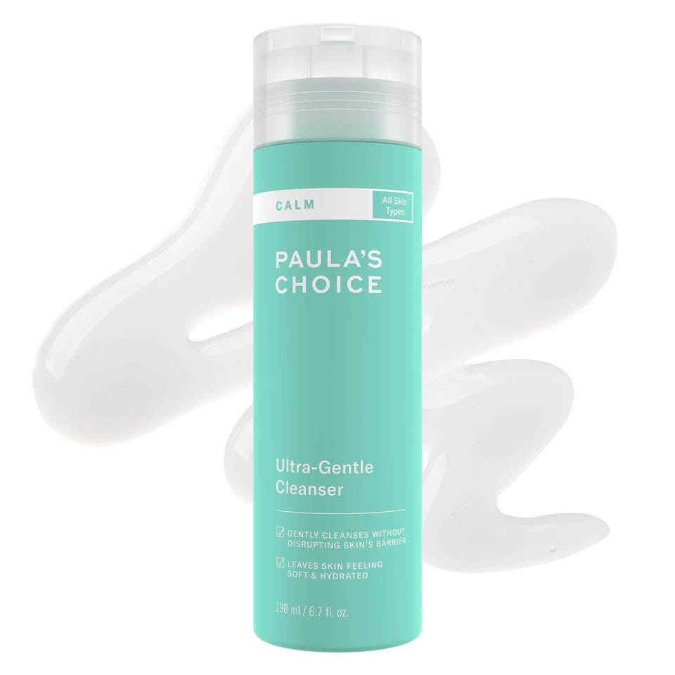 Paula's Choice cleanser front packaging shows calm, gentle formula benefit