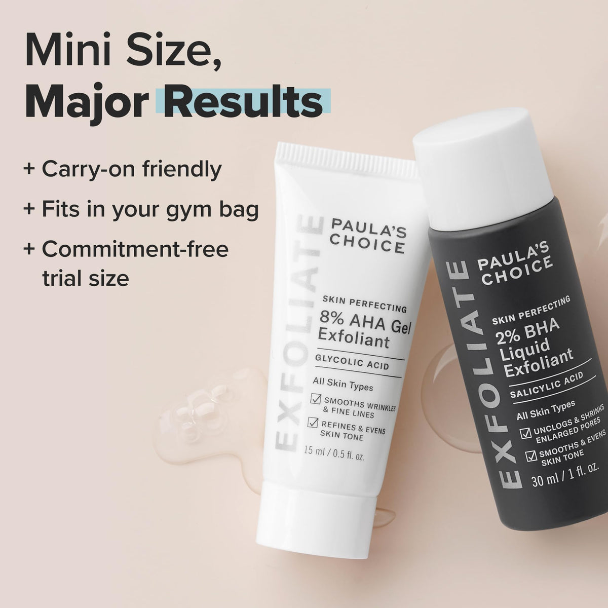 Paula's Choice duo in a travel bag lifestyle shot enabling routine on-the-go