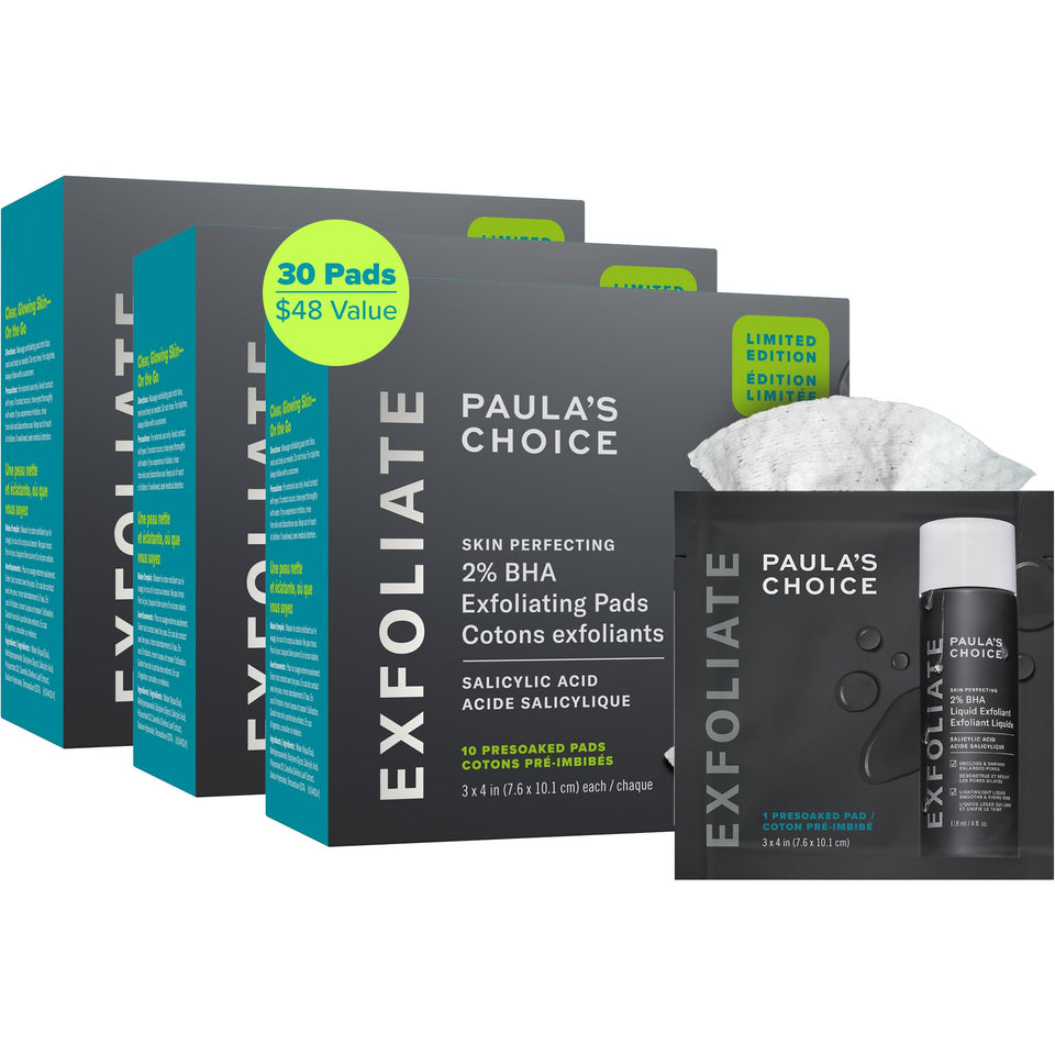Paula's Choice front packaging showing three travel-ready boxes and benefits