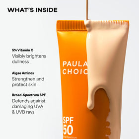 Paula's Choice label and ingredients panel showing vitamin C and amino acids benefits