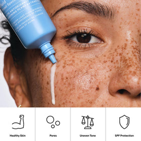 Paula's Choice on model skin showing satin-matte finish and reduced shine