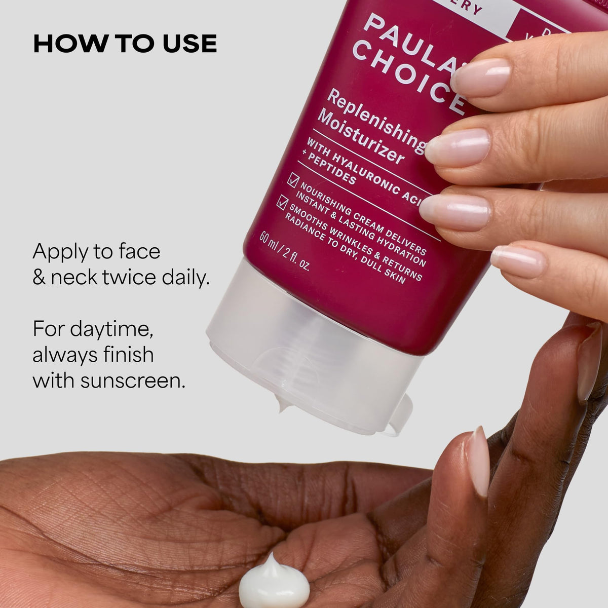 Paula's Choice moisturizer in hand to show compact 2 oz size and travel-friendly convenience