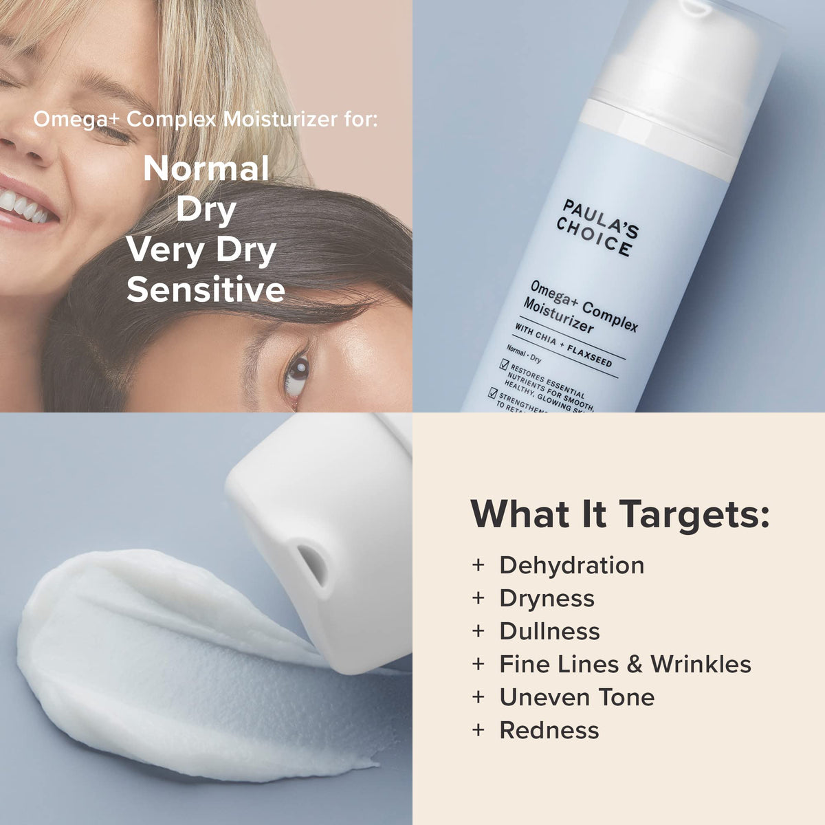 Paula's Choice moisturizer dabbed on hand showing quick absorption benefit