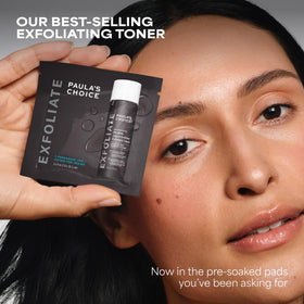 Paula's Choice pads placed beside sunscreen showing routine compatibility and protection