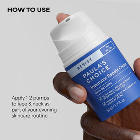 Paula's Choice moisturizer applied on hand during nighttime routine showing repair benefits
