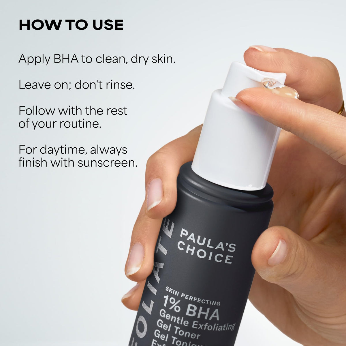 Paula's Choice tube with icons illustrating gentle, fragrance-free formula