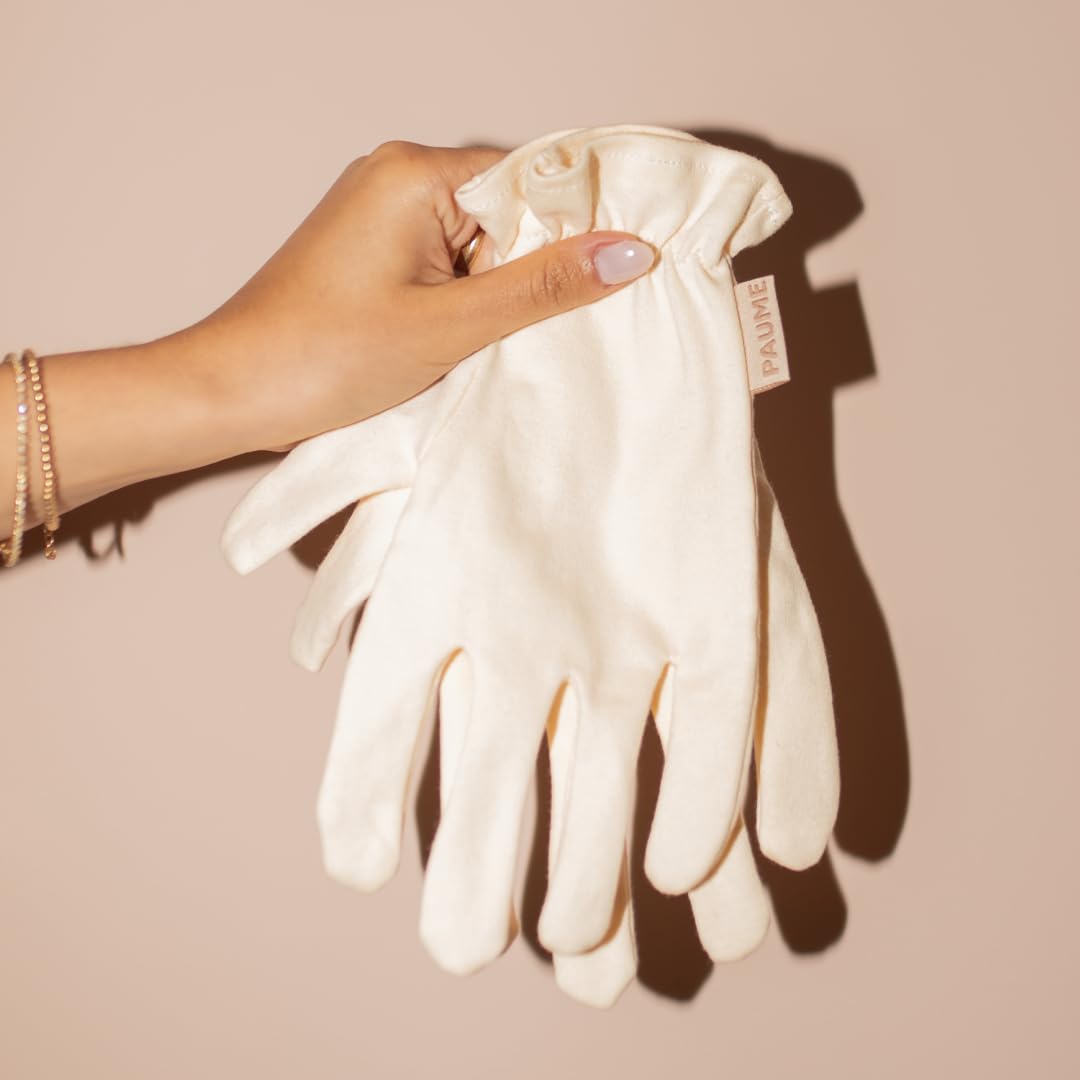 PAUME gloves beside overnight hand mask tube showing coordinated routine