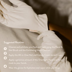 PAUME gloves being worn after applying hand mask to boost hydration