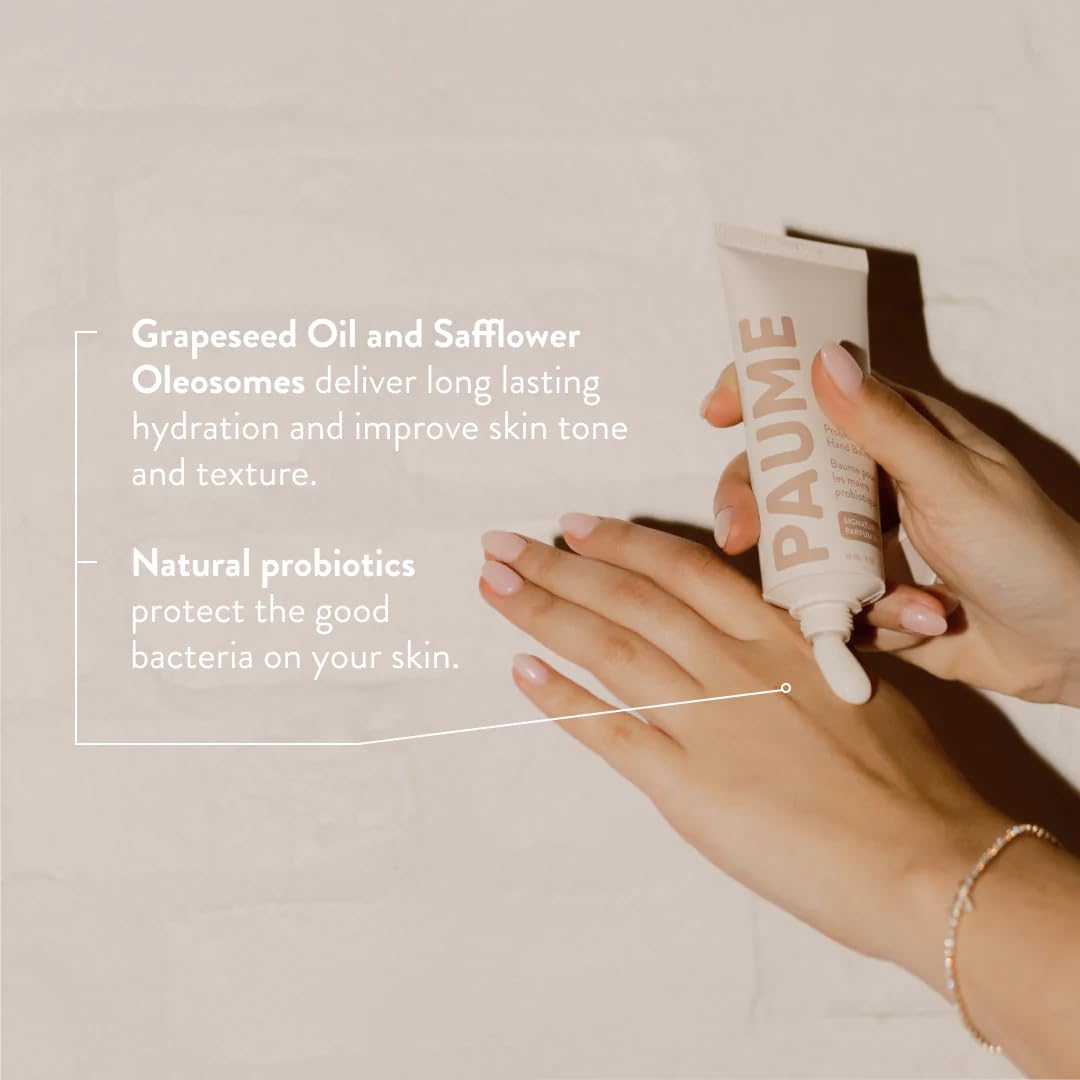 PAUME applying balm to hands demonstrating non-greasy hydration and fast spread