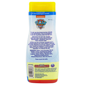 Paw Patrol bottle pouring bubble bath into running water creating foam