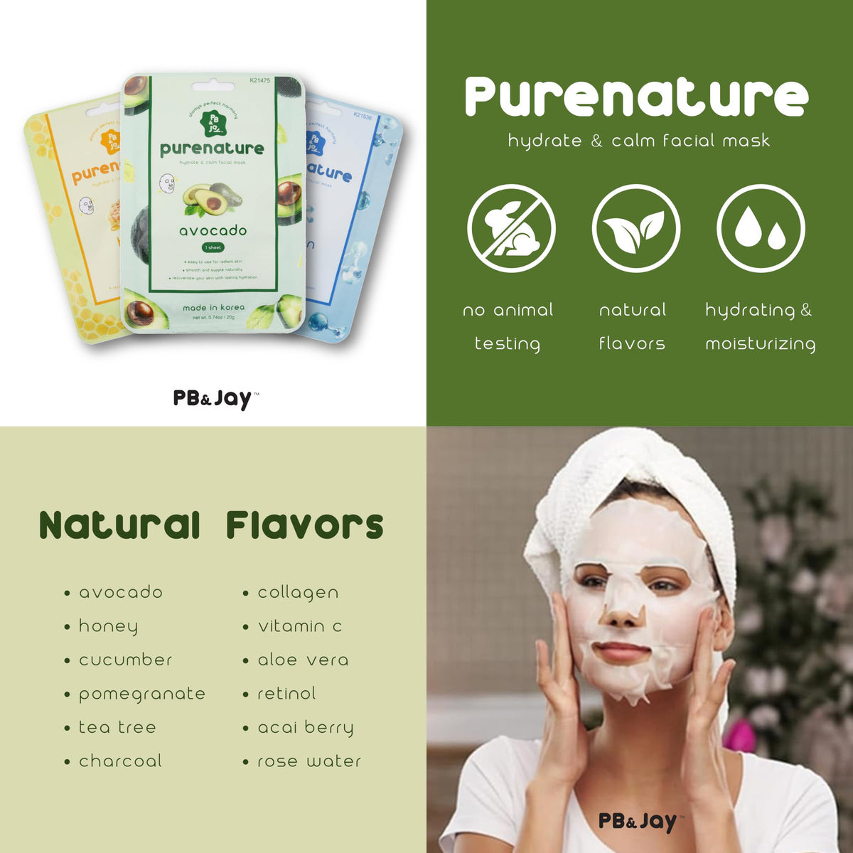 PB & JAY flatlay of all twelve masks displaying variety and easy selection