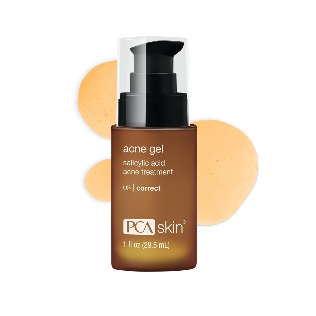 PCA SKIN acne gel front pump bottle showing packaging and clear labeling for quick identification and use