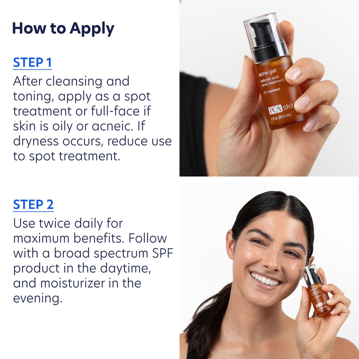 PCA SKIN acne gel serum texture close-up highlighting lightweight consistency for fast absorption