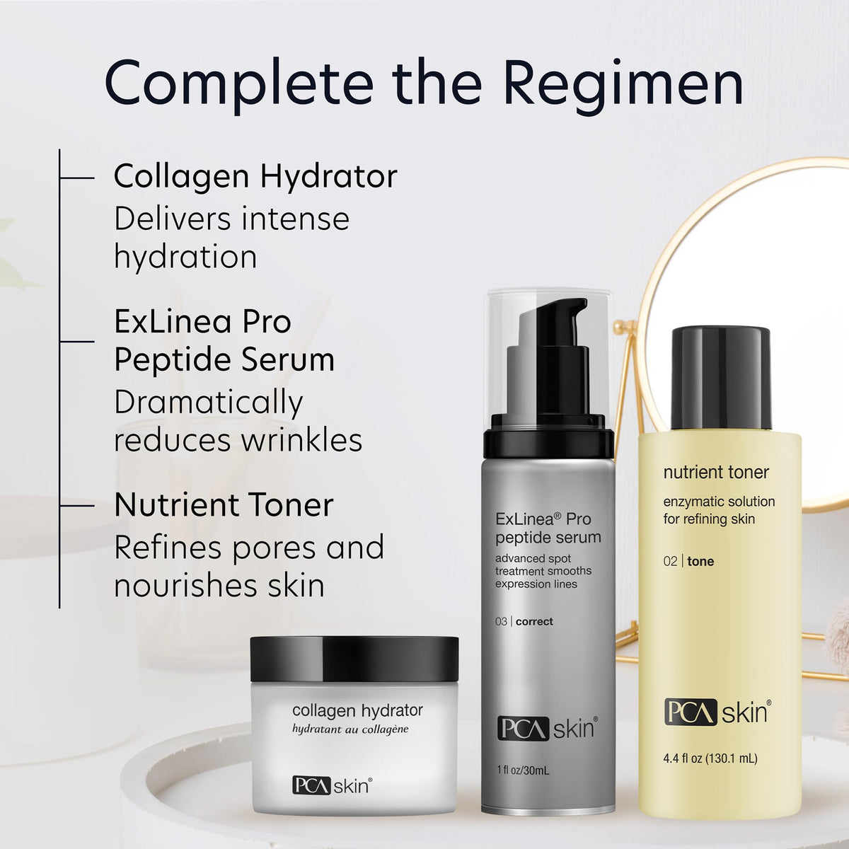 PCA SKIN in bathroom lifestyle illustrating routine-ready, glowing benefit