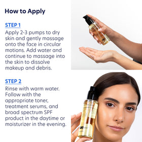 PCA SKIN pump dispensing oil into hand, demonstrates easy application benefit