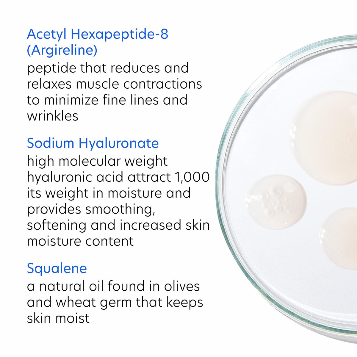 PCA SKIN ExLinea ingredient showcase with squalene and hyaluronic acid for plumping