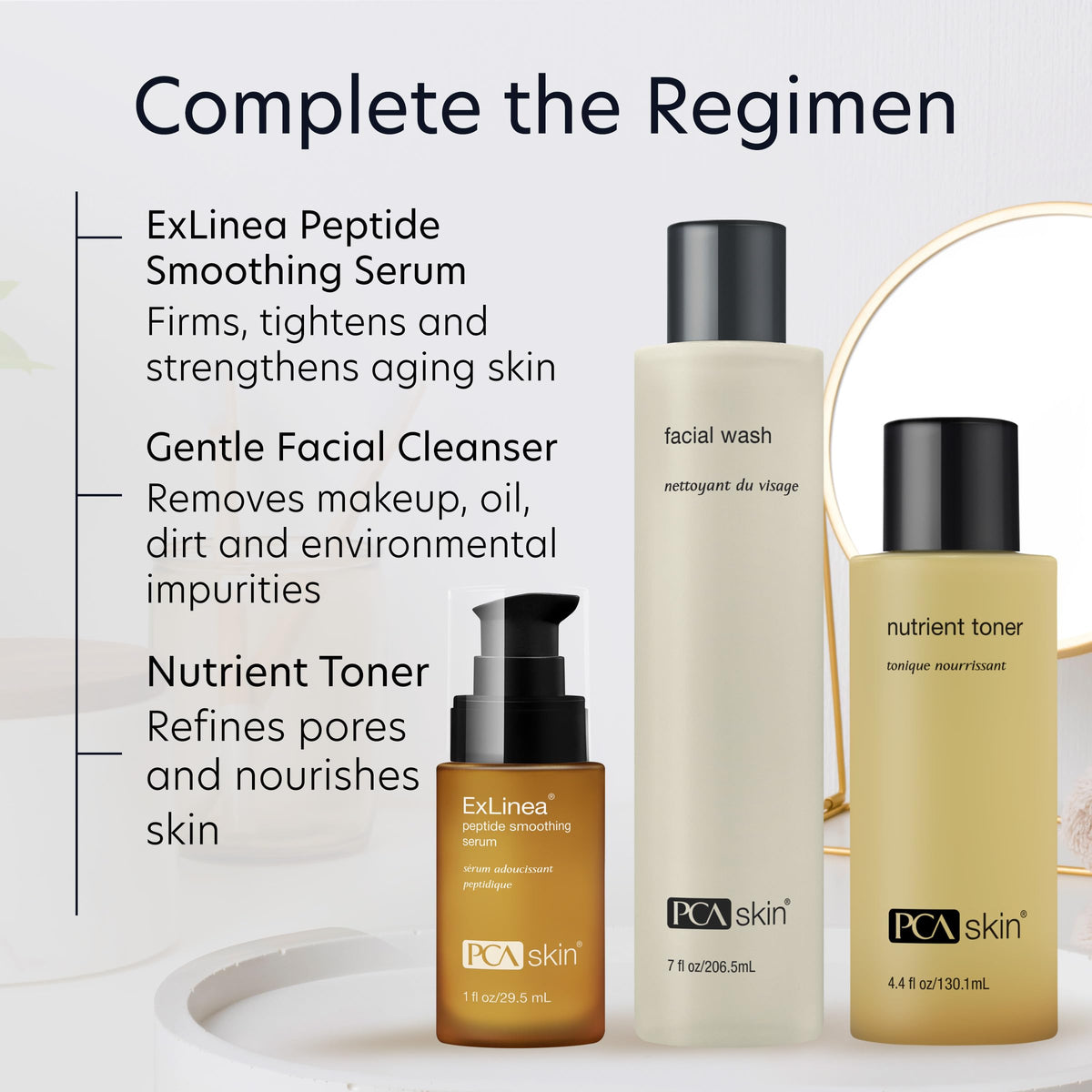 PCA SKIN ExLinea label close-up highlighting paraben-free and fragrance-free benefits