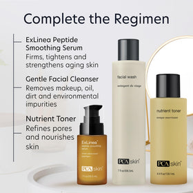 PCA SKIN ExLinea label close-up highlighting paraben-free and fragrance-free benefits