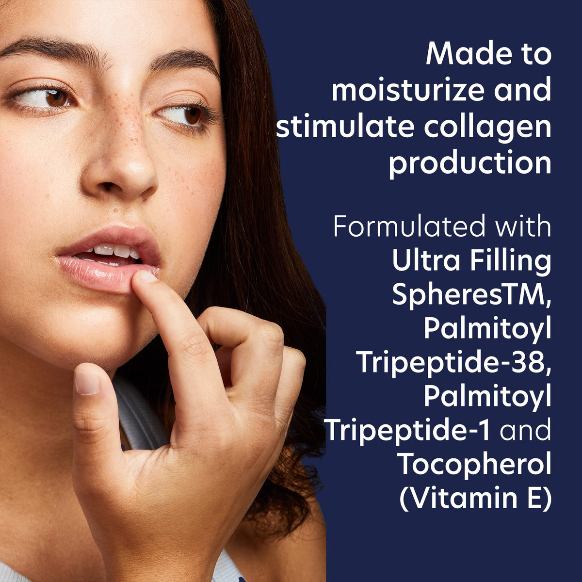 PCA SKIN tube applying serum to lips, demonstrates instant hydration benefit