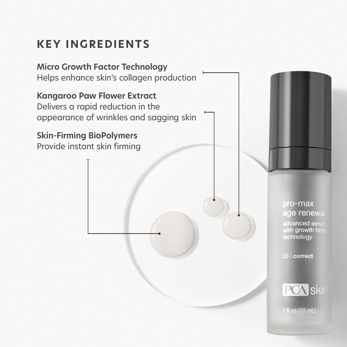 PCA SKIN serum texture on skin highlighting smooth glide and hydration