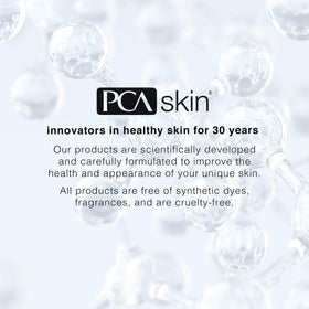 PCA SKIN toner bottle scale with cream illustrates product size and ideal layering benefit