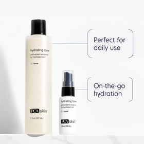 PCA SKIN hydrating toner applied to cotton pad demonstrates gentle effective cleansing
