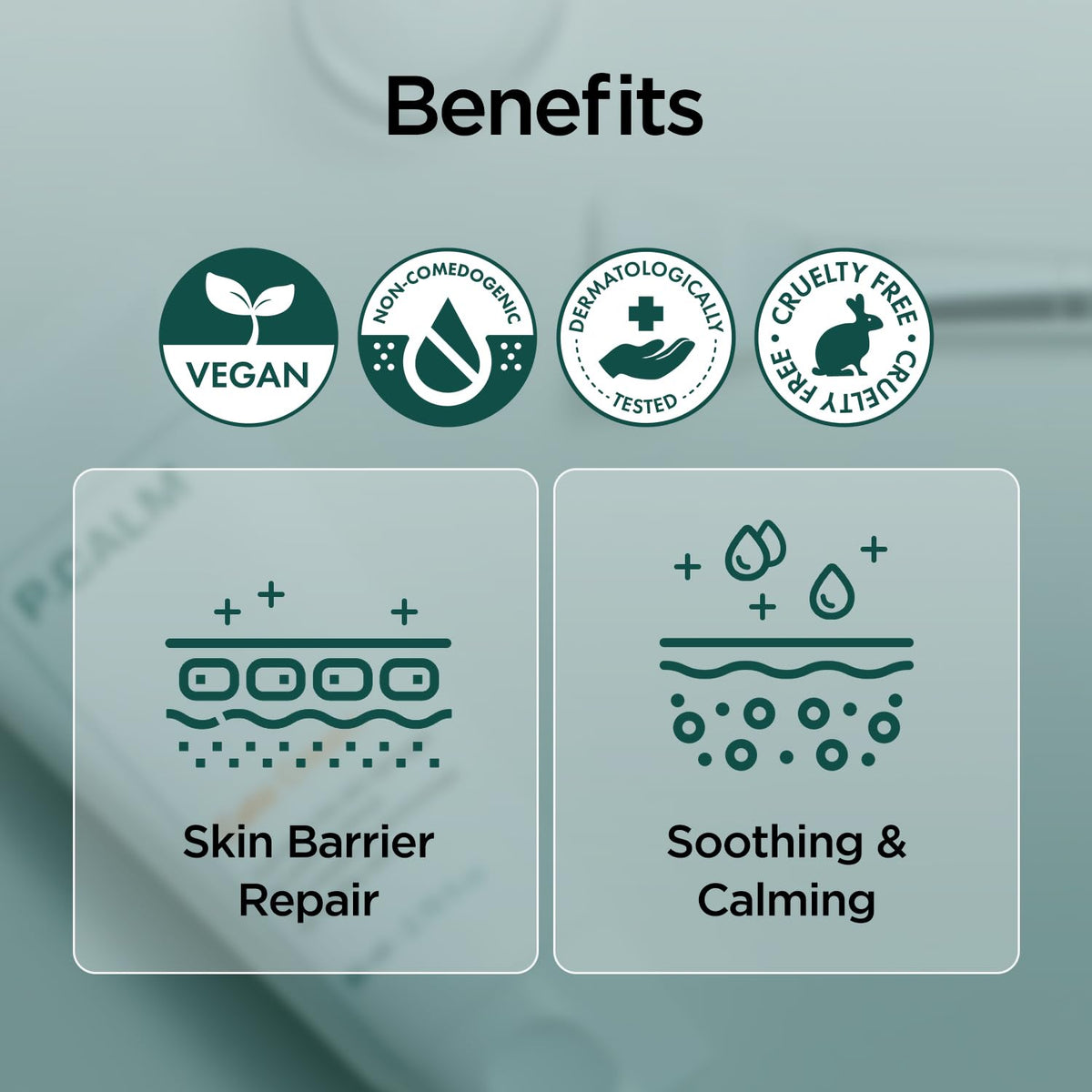 P.CALM ingredient label close-up showing barrier complex and transparency benefit