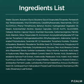 P.CALM packaging detail showing recyclable materials and clean-beauty benefit