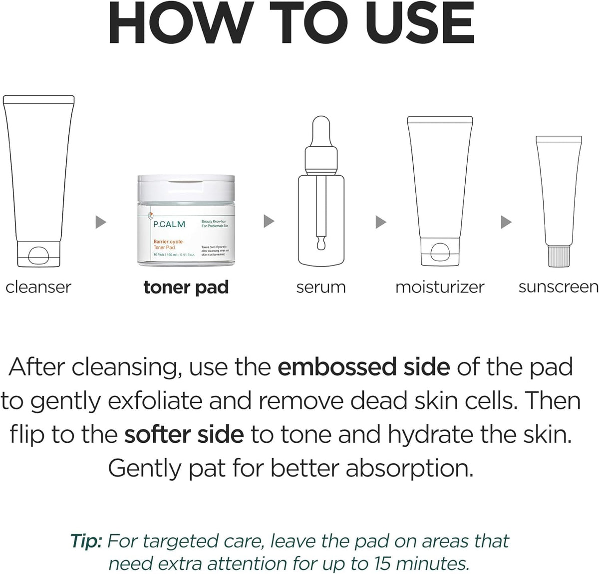 P.CALM pads on bathroom counter as part of a calming skincare routine