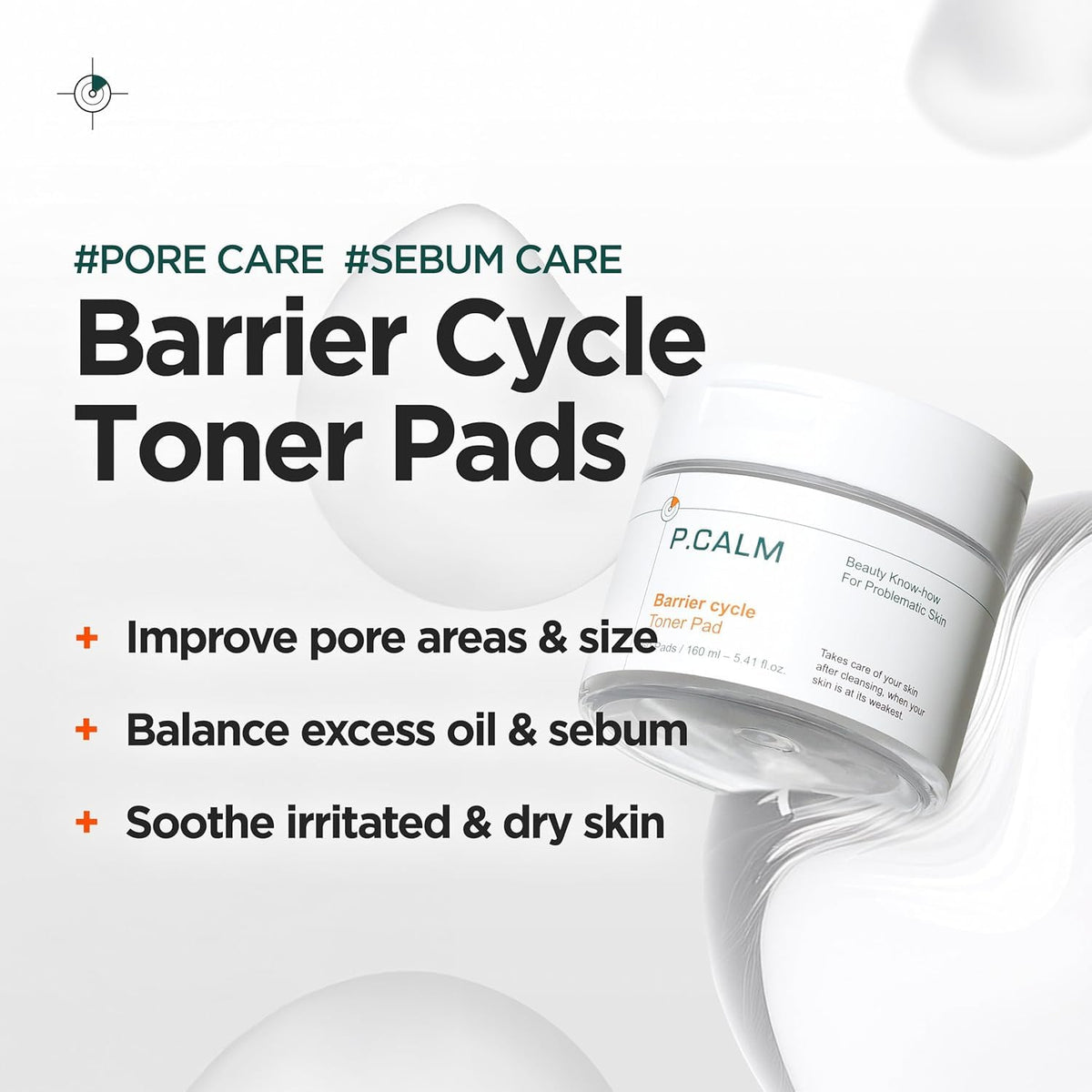 P.CALM pad close-up texture showing soft cotton and gentle soak