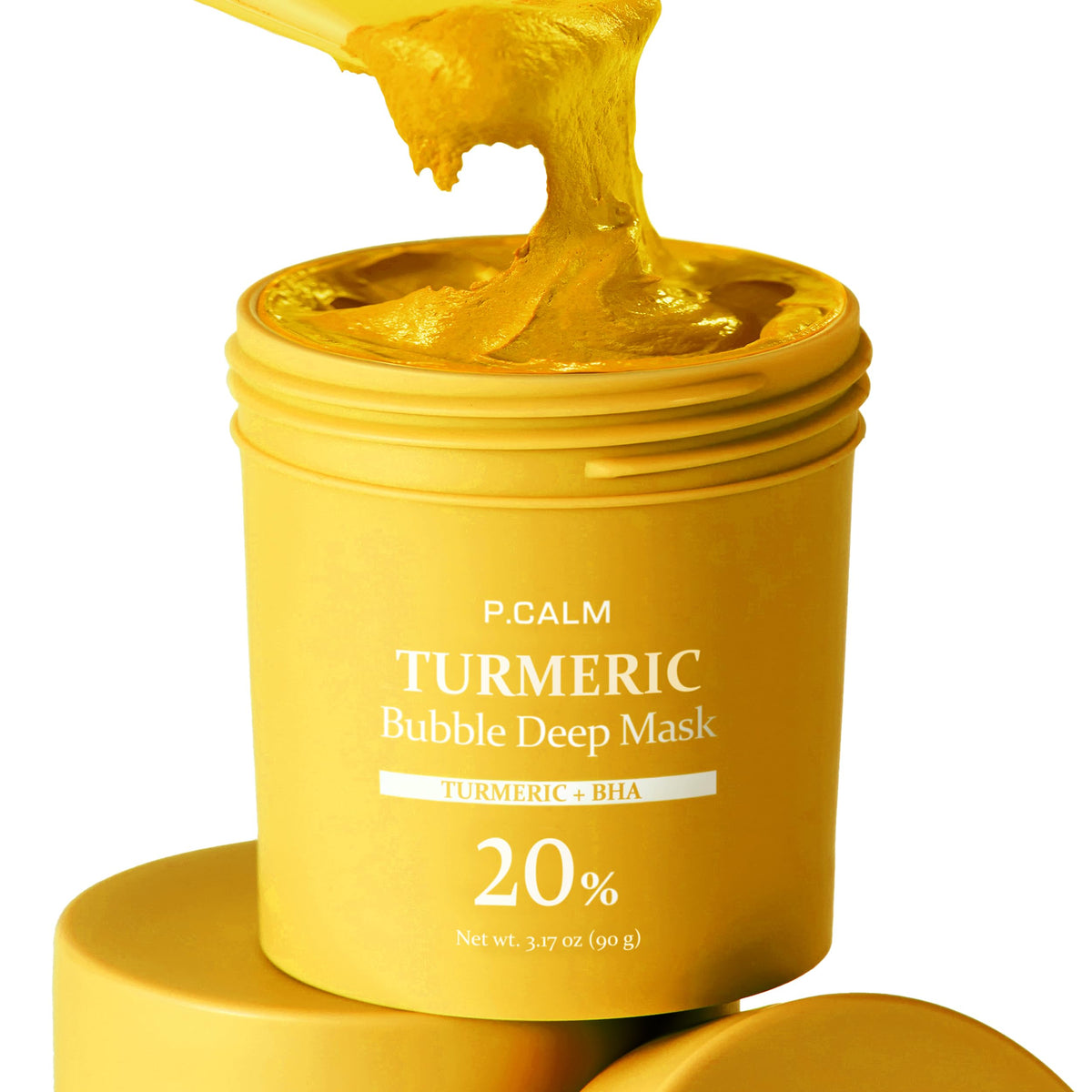 P.CALM jar front view showing product packaging and clear benefits