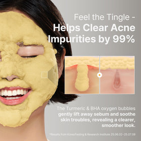 P.CALM mask applied on face in bathroom showing calming effect