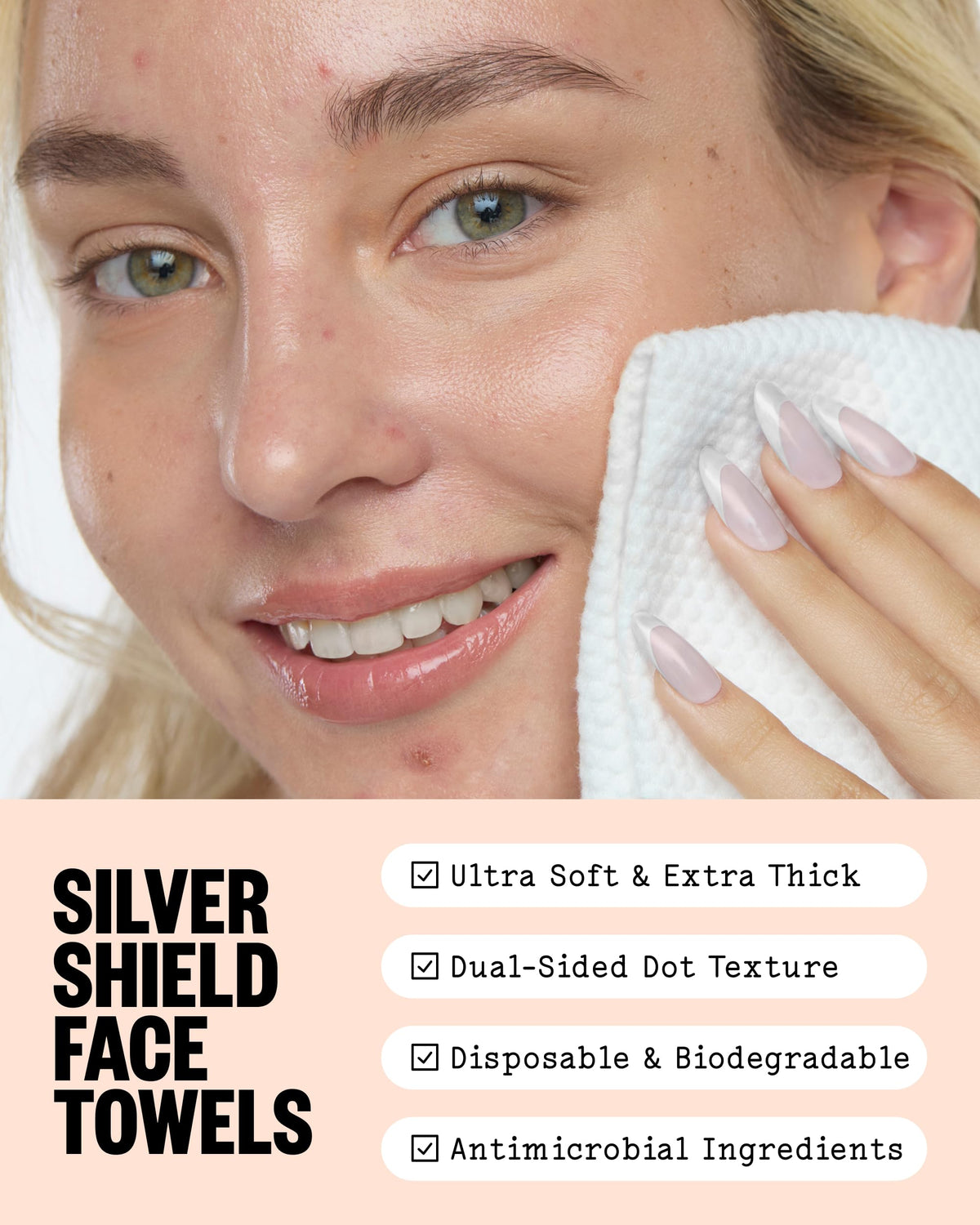 PEACE OUT close-up of dual-sided towel texture for gentle exfoliation and softness