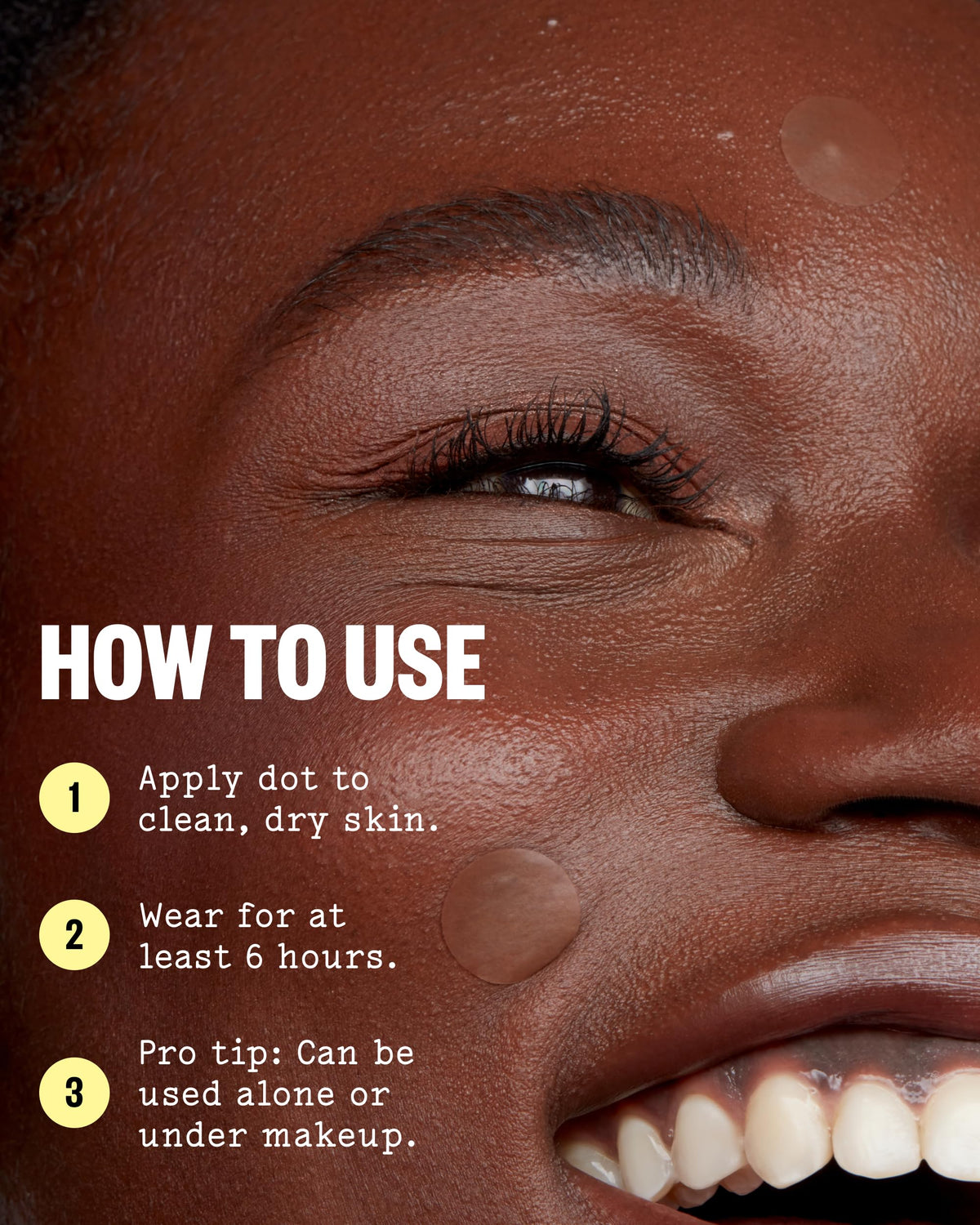PEACE OUT patch under light foundation demonstrating makeup compatibility