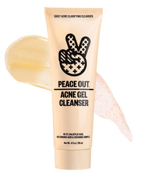 PEACE OUT front bottle showing clean label and product name benefit: clear skin