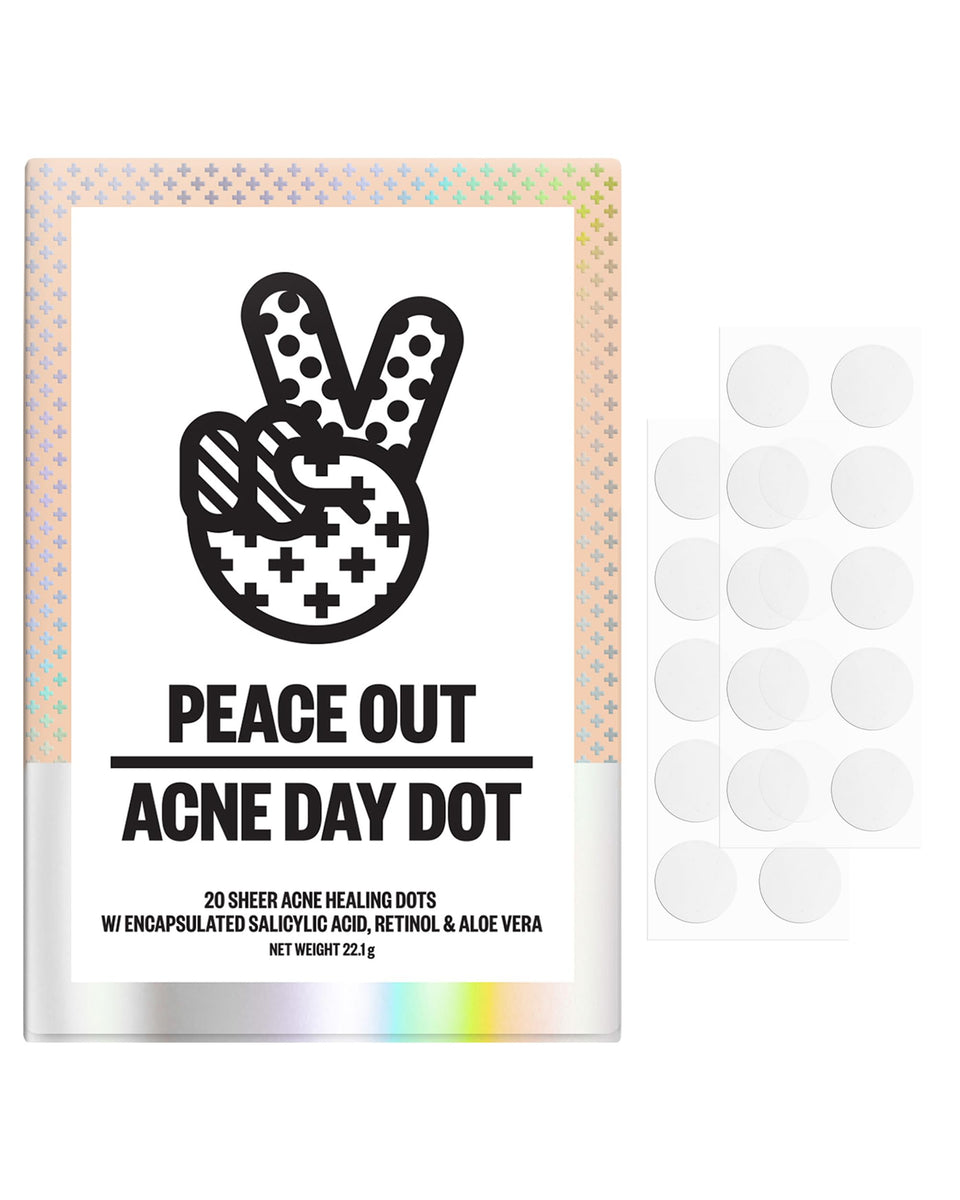 PEACE OUT front packaging showing Acne Day Dot box and count for quick identification